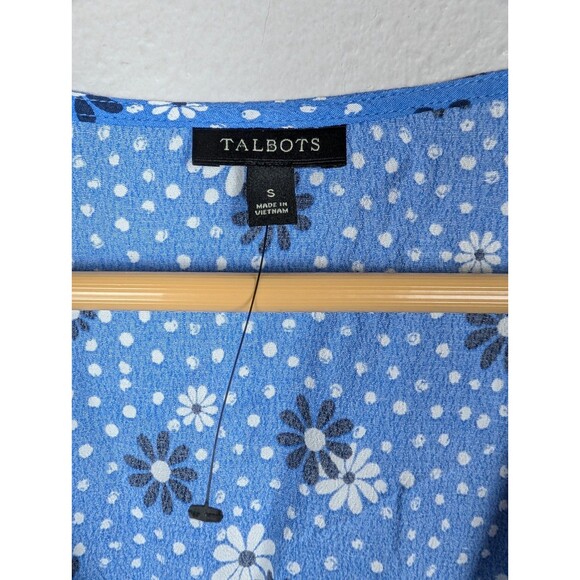 Talbots Blue Floral Wrap Top Poet Sleeve Blouse Small - Picture 4 of 9